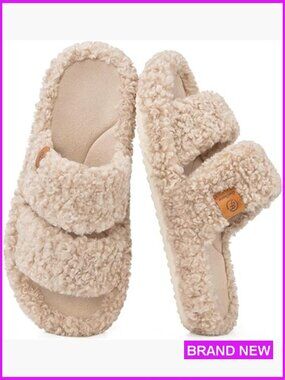 Fuzzy Open Toe Memory Foam Slippers Comfy Indoor House Shoes Slip On